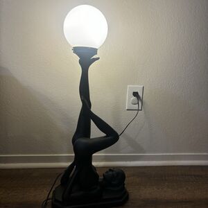 Vintage Art Deco Nude Lady Woman Holding Globe Erotica Figural table Lamp 29"